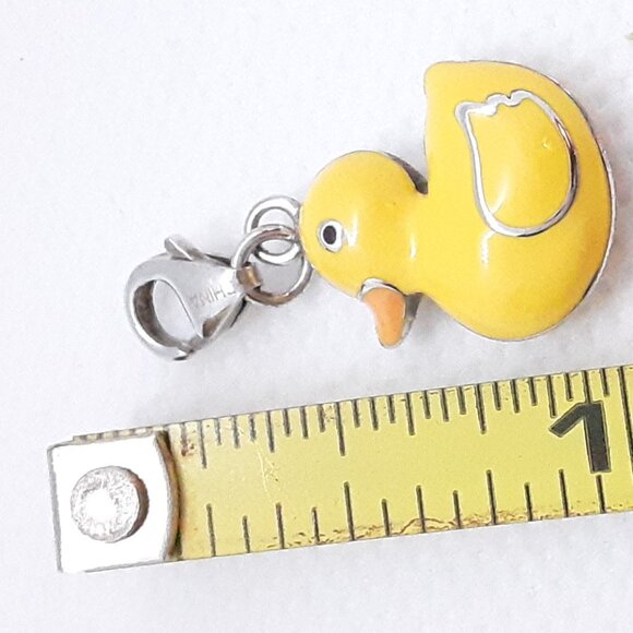 New sterling silver and yellow enamel duck charm.  Lobster claw clasp. - Picture 3 of 7